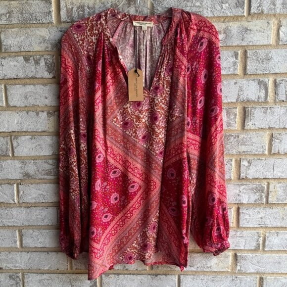 Christian Siriano Long Sleeve V-Neck Semi-Sheer Boho Blouse Women's Size L - Picture 1 of 8